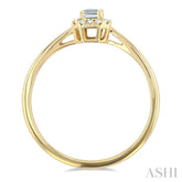 5x3 MM Octagonal Shape White Topaz and 1/20 Ctw Single Cut Diamond Halo Semi-Precious Ring in 14K Yellow Gold